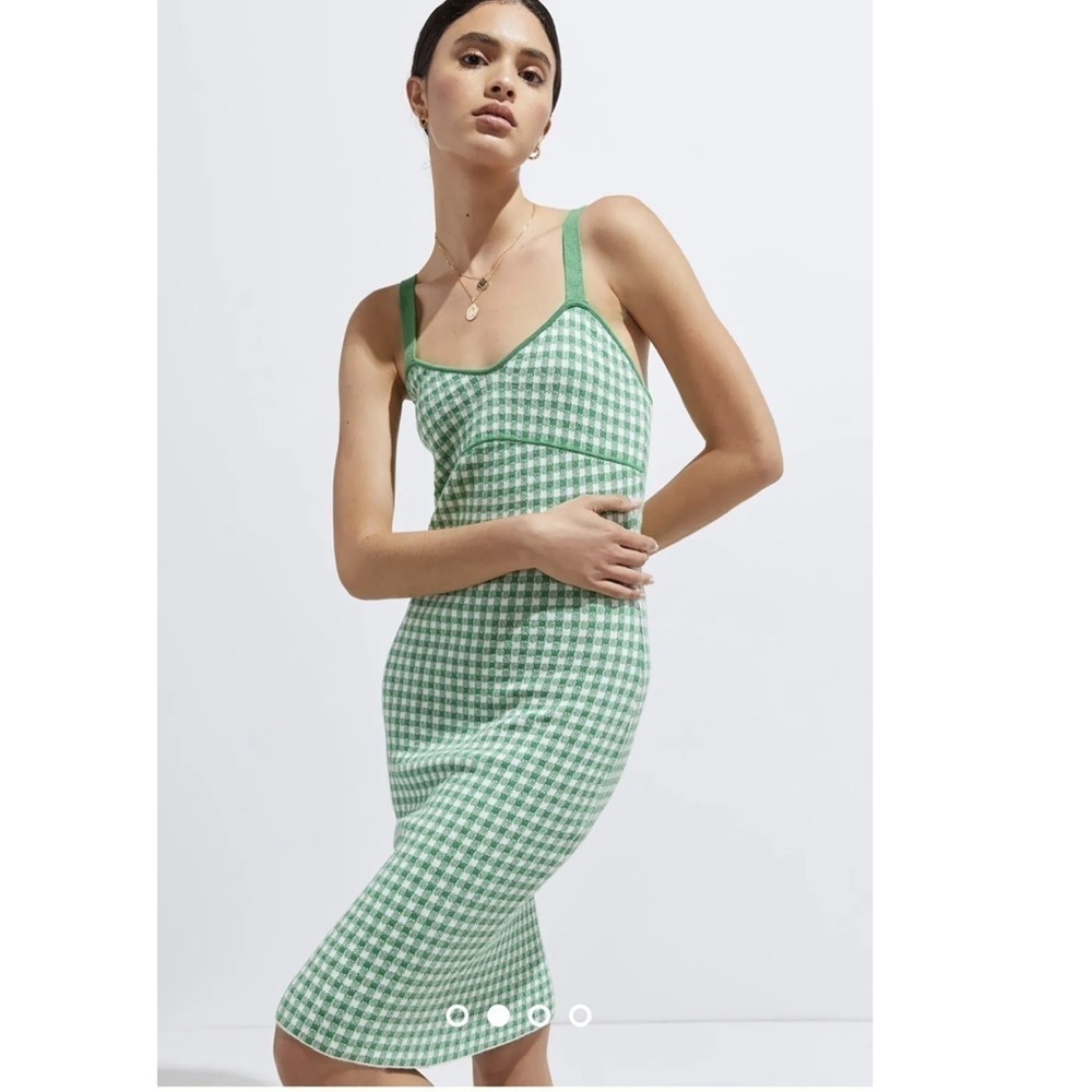 Anthropologie Maeve gingham Midi Dress Green Size Medium green white boho knit